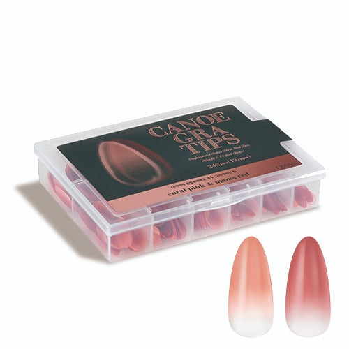 Diami Canoe Gradation Nail Tip -  Coral Pink & Mama Red